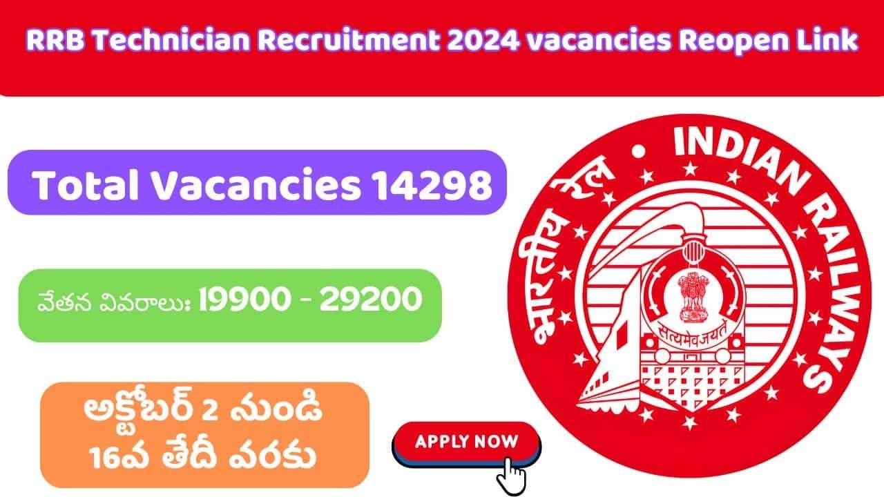 RRB Technician Recruitment 14298 Vacancies Apply Reopen